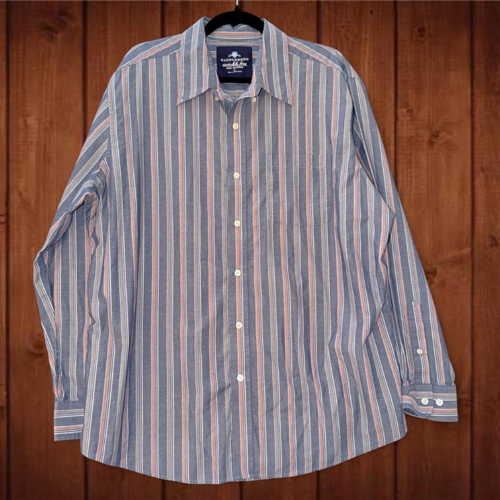 Saddlebred Wrinkle Free Men's XL Blue Striped Long Sleeve Button Down Shirt